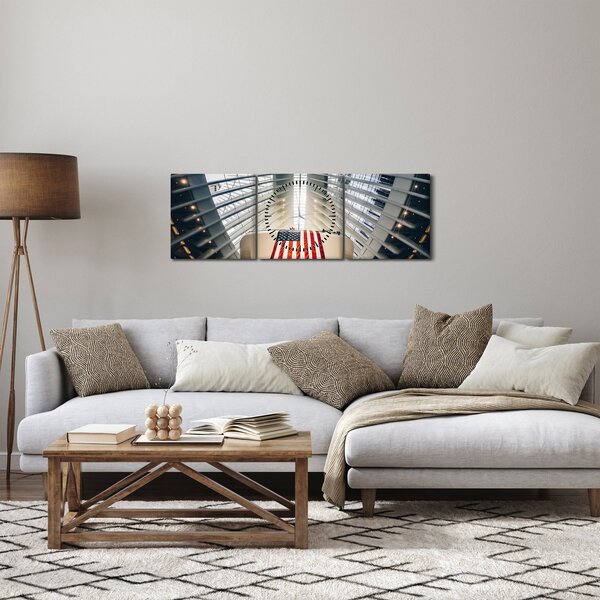 Obraz stavby s vlajkou USA (s hodinami) (90x30 cm)