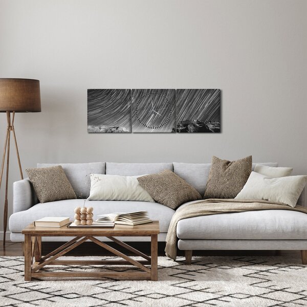 Černobíly obraz hvězdné oblohy (s hodinami) (90x30 cm)