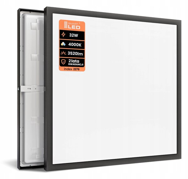 Černé stropní LED svítidlo 32 W, 3520 lm, 4000 K, 40 × 40 cm, neutrální bílá, IP20