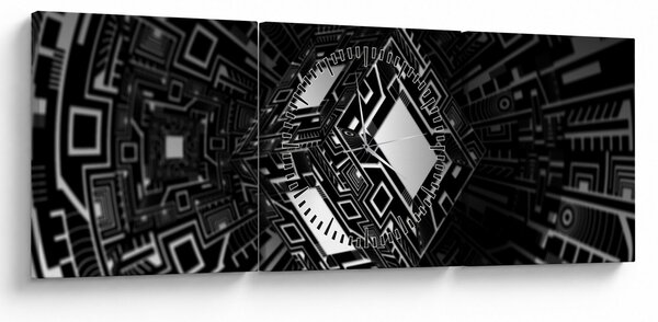 Obraz abstraktní krychle (s hodinami) (90x30 cm)