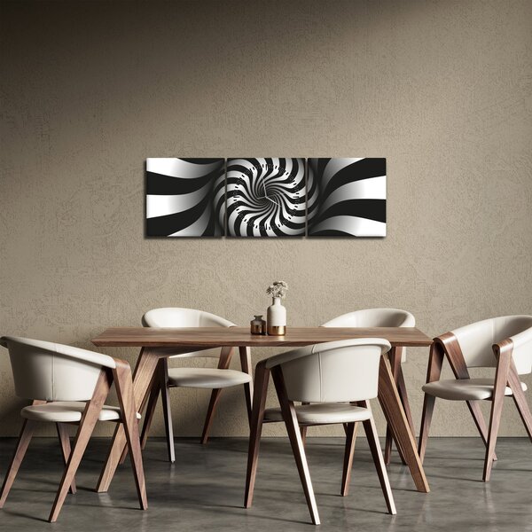 Abstraktní obraz černobílé spirály (s hodinami) (90x30 cm)