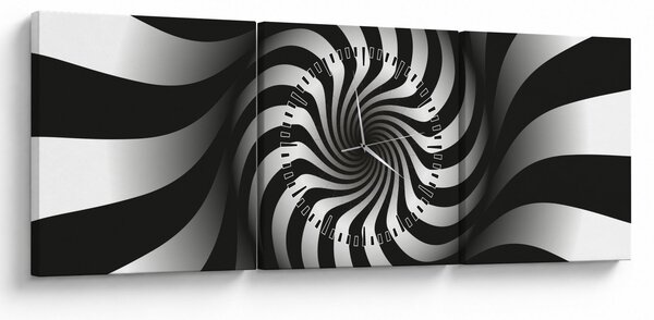 Abstraktní obraz černobílé spirály (s hodinami) (90x30 cm)