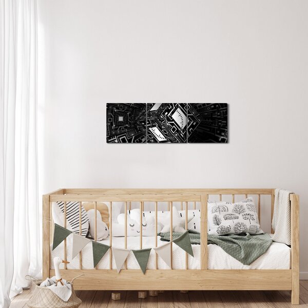 Obraz abstraktní krychle (s hodinami) (90x30 cm)