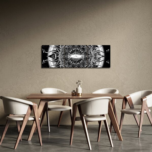 Obraz černobílých ornamentů (s hodinami) (90x30 cm)