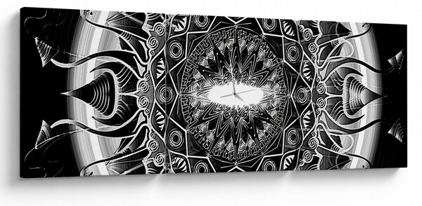 Obraz černobílých ornamentů (s hodinami) (90x30 cm)