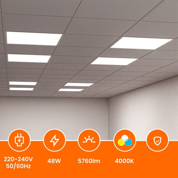 Bílé zápustné LED svítidlo 48 W, 5760 lm, 4000 K, 60 × 60 cm, neutrální bílá, IP20
