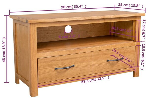 TV stolek 90 x 35 x 48 cm masivní dubové dřevo 244466