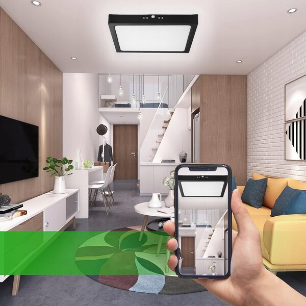 Černý přisazený LED panel 24 W, 2160 lm, neutrální bílá 4500 K, 20 × 20 cm