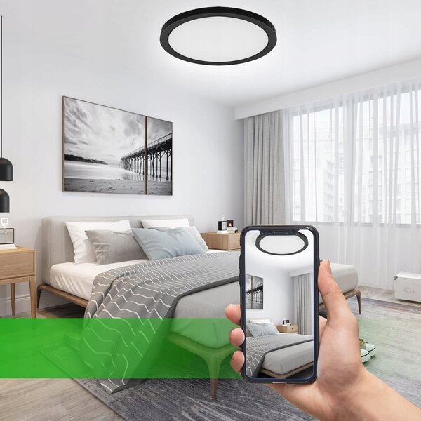 Černé kulaté stropní LED svítidlo 24 W, neutrální bílá