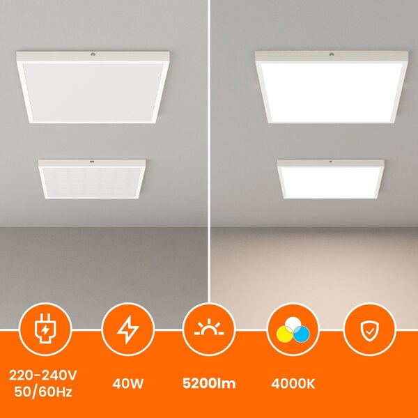 Přisazený LED panel 40 W, 5200 lm, 60 × 60 cm, neutrální bílá 4000 K