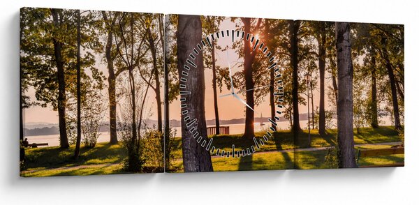 Obraz stromů u jezera (s hodinami) (90x30 cm)