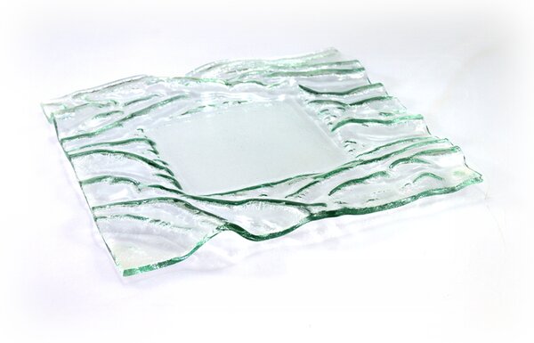 BDK-GLASS Skleněný čirý talíř se zvlněným okrajem - 30x30cm