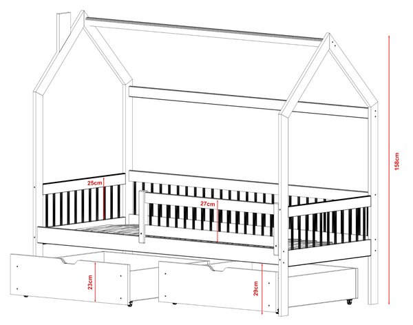 Legno Dětská postel ve tvaru domku Rakos šedá Rozměr (cm): 80x160