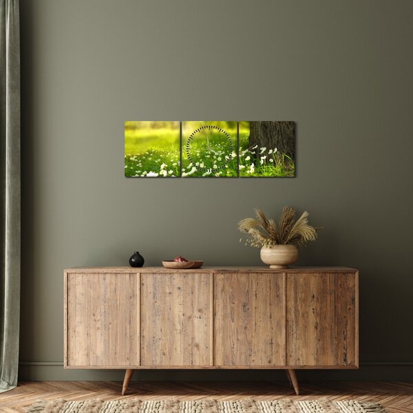Obraz paseky a květin (s hodinami) (90x30 cm)