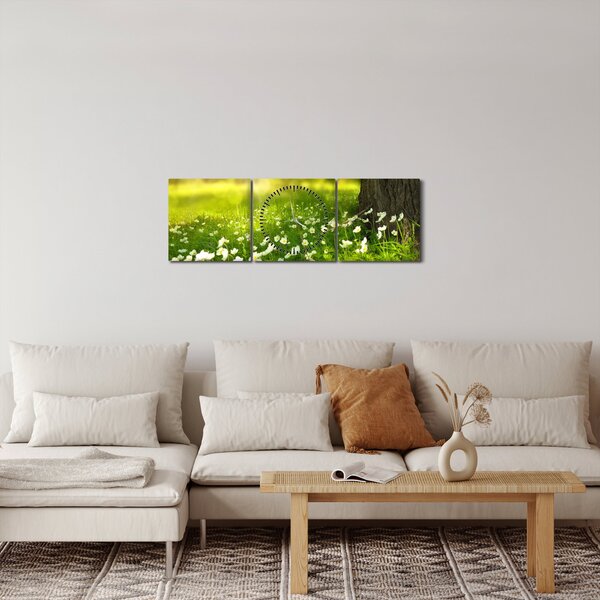 Obraz paseky a květin (s hodinami) (90x30 cm)
