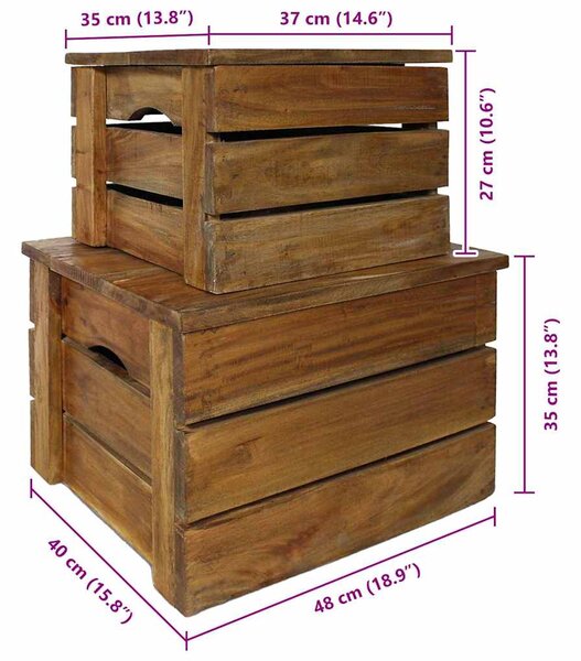 2dílná sada úložných boxů masivní mahagonové dřevo 244498