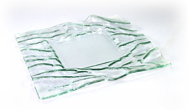 BDK-GLASS Skleněný čirý talíř se zvlněným okrajem - 30x30cm