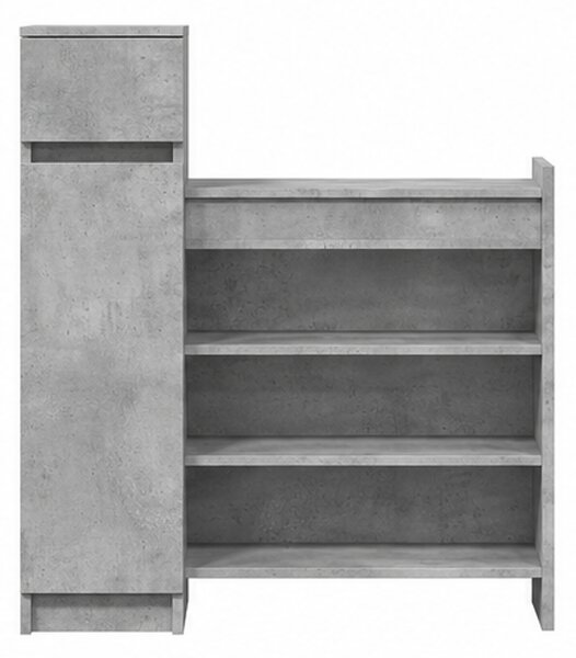 Skříňka na boty, botník, zásuvka, dvířka, police, dřevo, 102x101x30 cm, beton šedá, Dekorino BS20260005