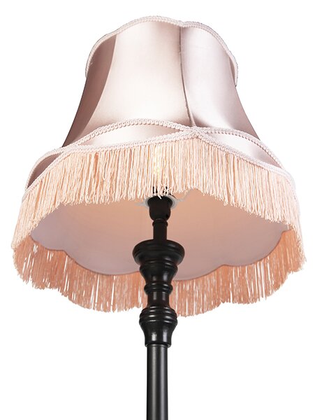 Stojací lampa černá s babičkovským stínítkem růžovým - Classico