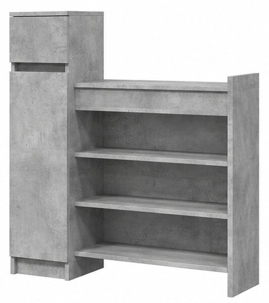 Skříňka na boty, botník, zásuvka, dvířka, police, dřevo, 102x101x30 cm, beton šedá, Dekorino BS20260005