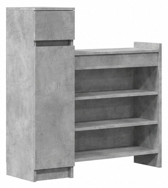 Skříňka na boty, botník, zásuvka, dvířka, police, dřevo, 102x101x30 cm, beton šedá, Dekorino BS20260005