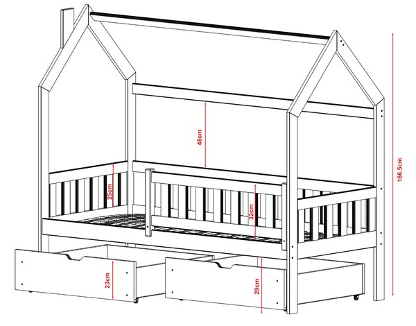 Legno Dětská postel ve tvaru domku Natka šedá Rozměr (cm): 80x180