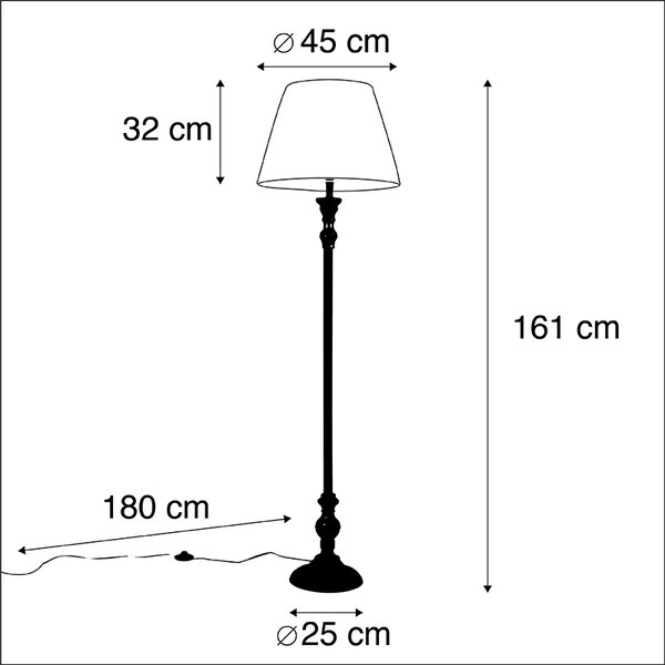 Stojací lampa černá s plisovaným stínítkem bílým 45 cm - Classico