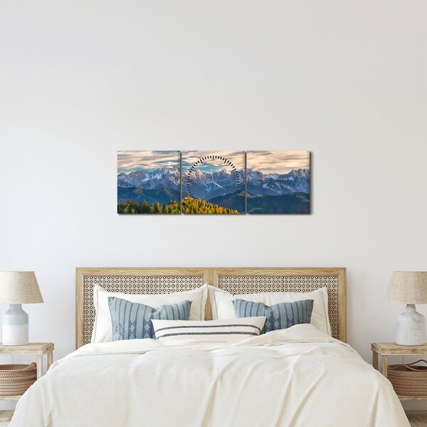 Obraz - horské panorama (s hodinami) (90x30 cm)