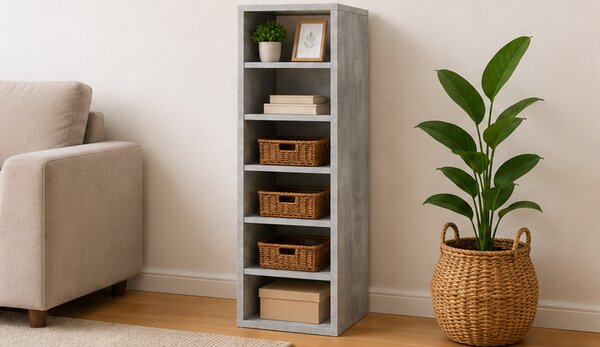 Skříňka na boty, botník, 6 polic, dřevo, 92x36x32 cm, beton šedá, Dekorino BB20260075