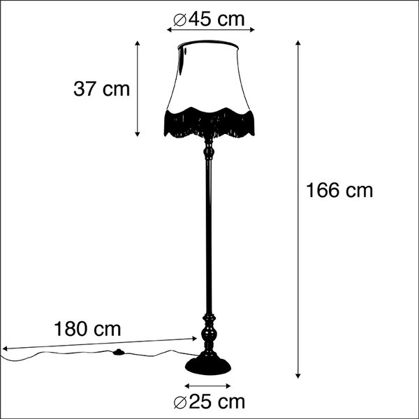 Stojací lampa černá s babičkovským stínítkem růžovým - Classico