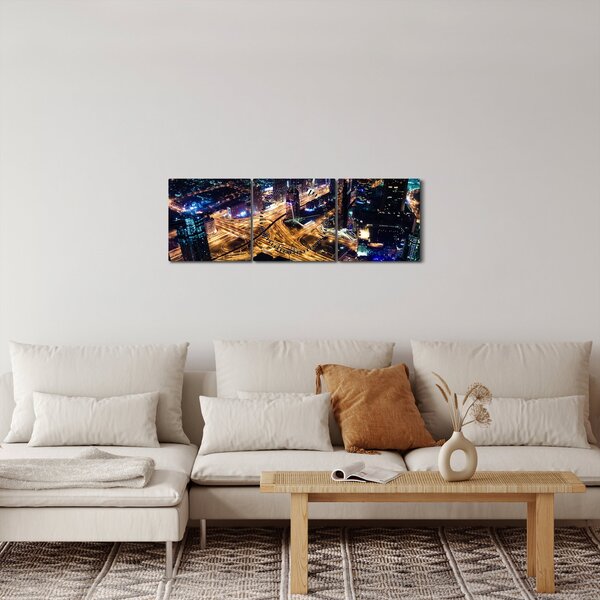 Obraz nočního města (s hodinami) (90x30 cm)