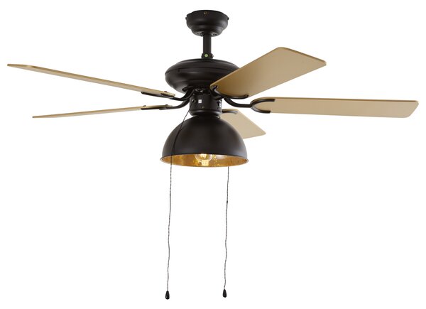 Stropní ventilátor černý s béžovou 130 cm s tahovým spínačem - Mistral Magna