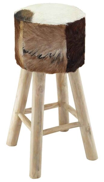 Barová stolička kozí kůže a masivní teak 244542