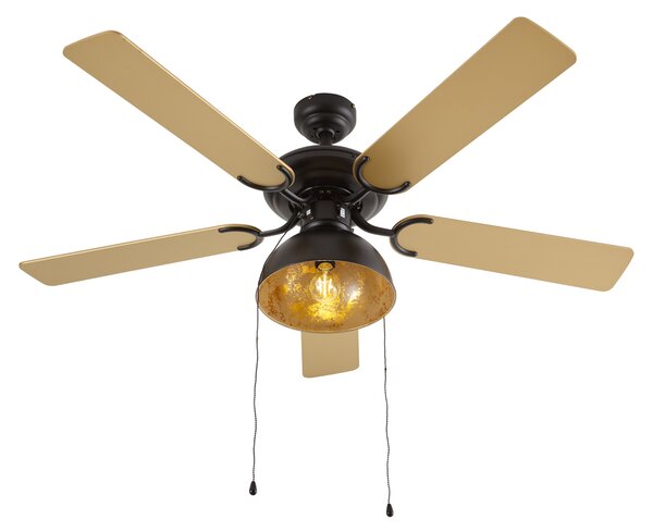 Stropní ventilátor černý s béžovou 130 cm s tahovým spínačem - Mistral Magna