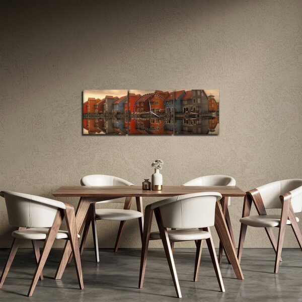 Obraz barevných domečků (s hodinami) (90x30 cm)