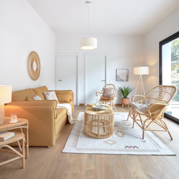 Hořčicově žlutá látková rozkládací pohovka Kave Home Tanit 210 cm