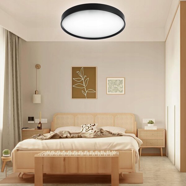 Černé kulaté stropní LED svítidlo, 3 režimy barvy světla, 2400 lm