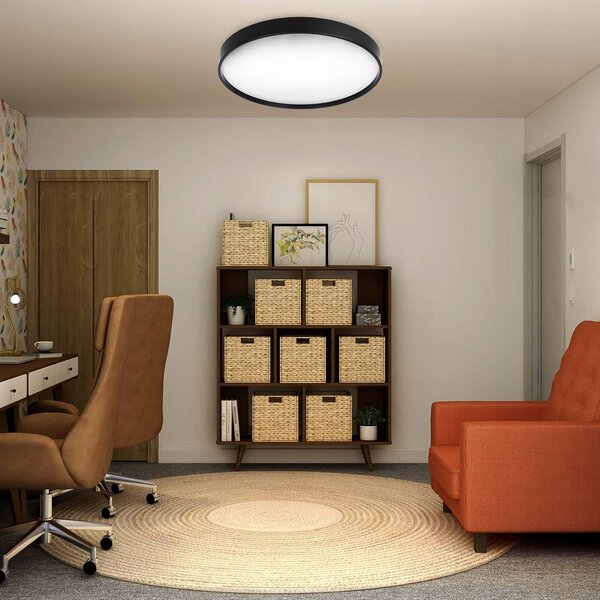 Černé kulaté stropní LED svítidlo, 3 režimy barvy světla, 2400 lm