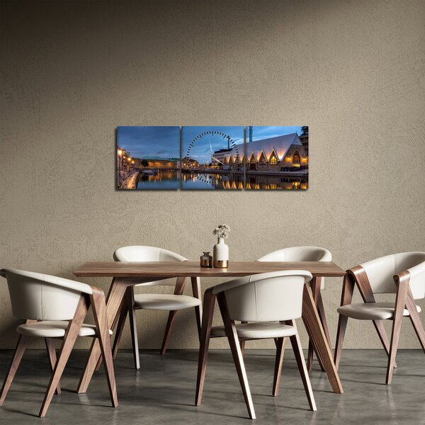 Obraz vodního kanálu - Göteborg (s hodinami) (90x30 cm)