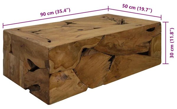 Konferenční stolek 90 x 50 x 30 cm pravý teak hnědý 244558