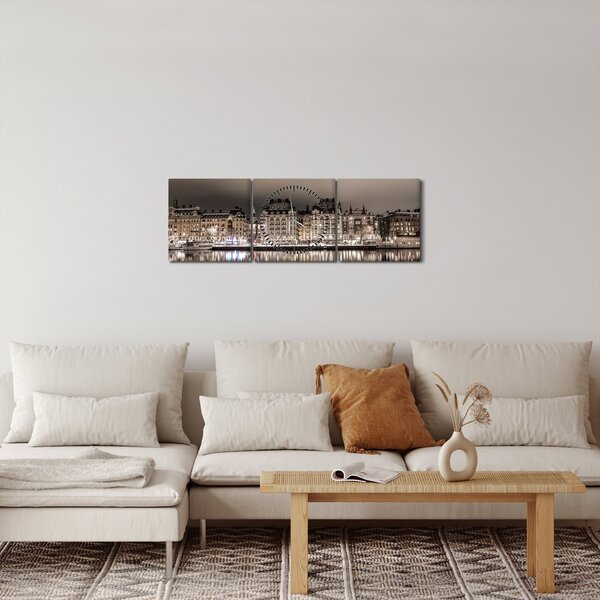 Obraz města v šeru (s hodinami) (90x30 cm)