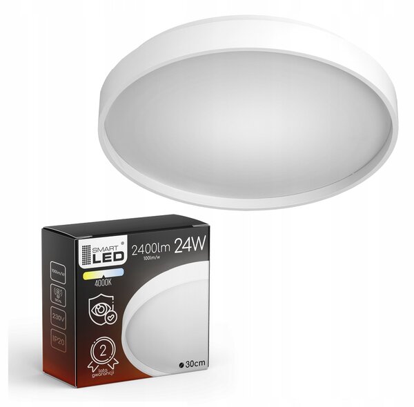 Bílé kulaté stropní LED svítidlo 24 W, 30 cm, 2400 lm, neutrální bílá, IP20