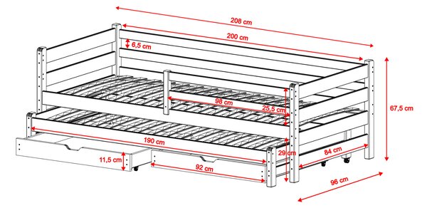 Legno Dětská rozkládací postel Habi bílá Rozměr (cm): 90x200
