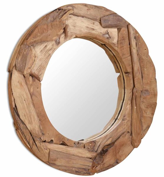 Dekorativní zrcadlo, kulaté, teak, 80 cm 244561