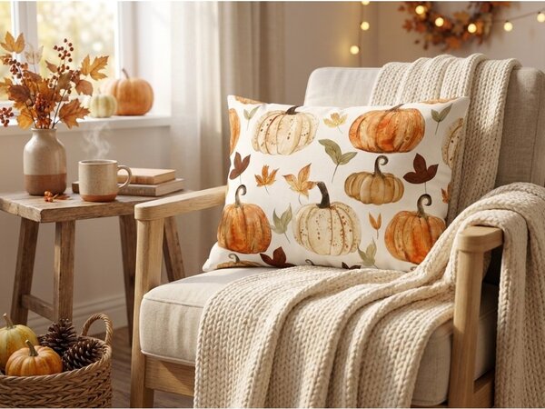 Flanelový povlak na polštář LEAVES & PUMPKINS 50x70 cm, barevný