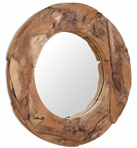 Dekorativní zrcadlo, kulaté, teak, 80 cm 244561
