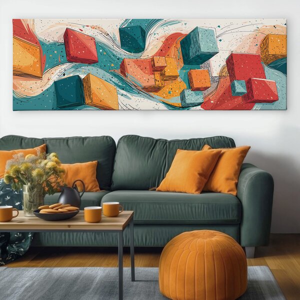 Obraz na plátně - Synchronní krychle FeelHappy.cz Velikost obrazu (šířka x výška): 60 x 20 cm