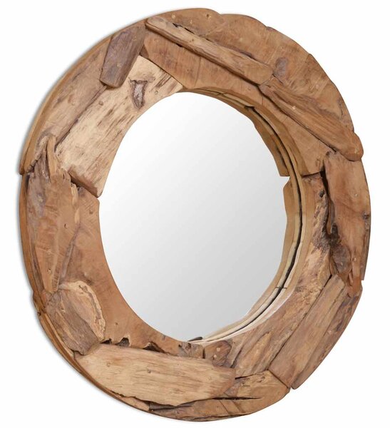 Dekorativní zrcadlo, kulaté, teak, 80 cm 244561