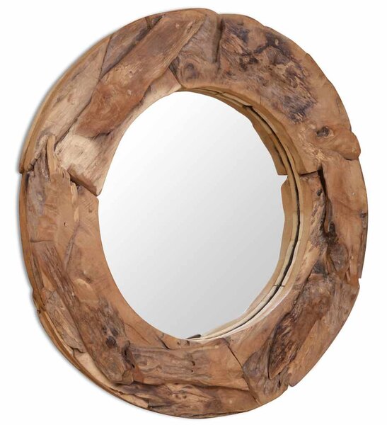 Dekorativní zrcadlo, kulaté, teak, 80 cm 244561