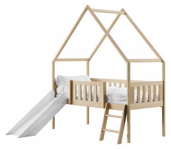 Legno Dětská postel ve tvaru domku se skluzavkou Angel 80x180 borovice
